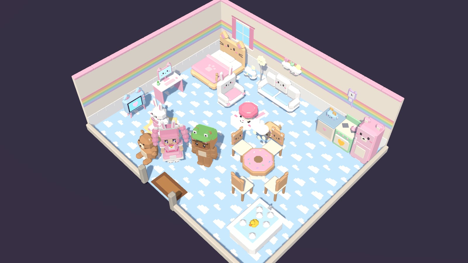 Interior de una casa decorada con muebles del pack kawaii
